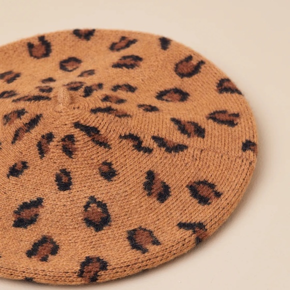 NWT Free People San Diego Hat 100% Wool Leopard Print Beret main image 4